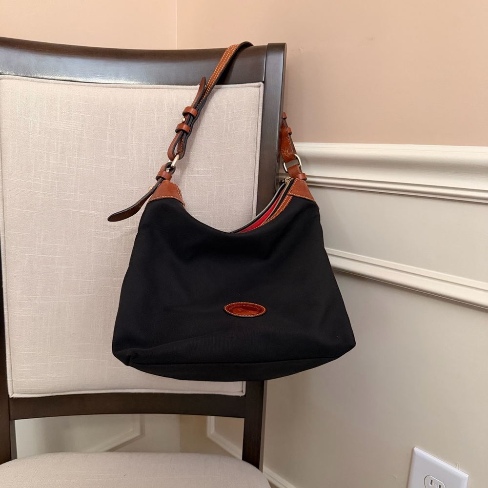 Dooney & Bourke Black Hobo Bag with Brown Accents